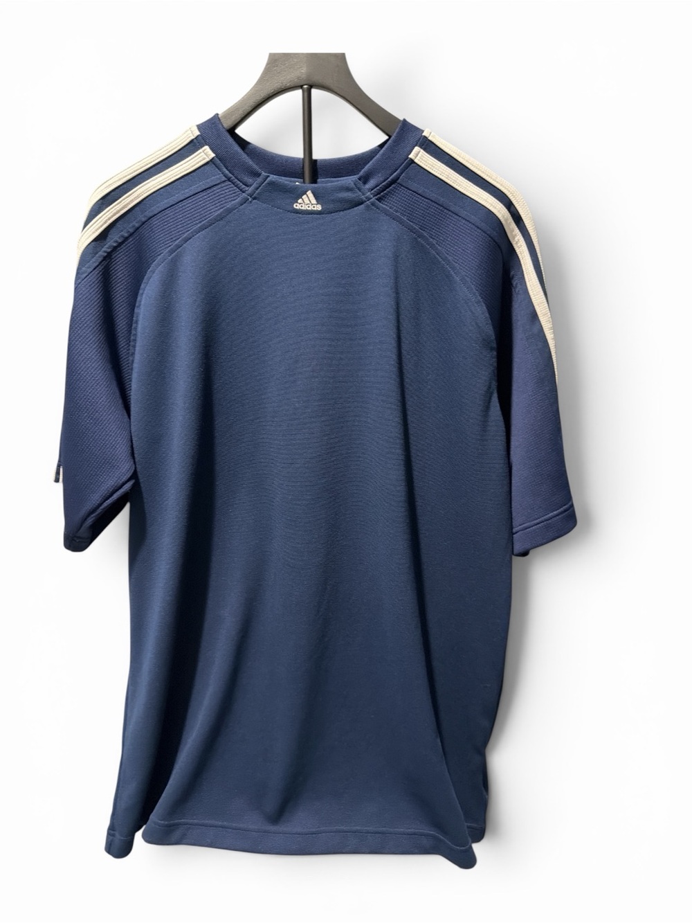 adidas Navy Short-Sleeve Crew‎ with White Three-Stripes